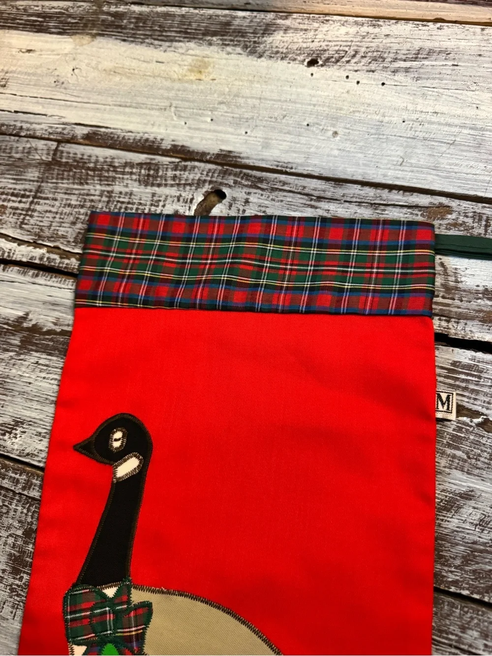 Source Unknown Red Holiday Goose Stocking with Plaid Cuff
